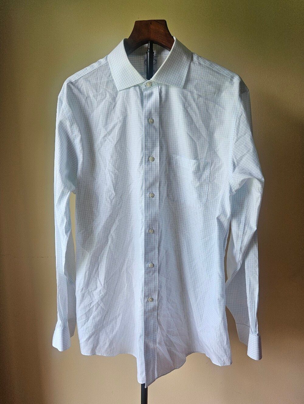 Brooks Brothers White And Light Blue Micro-Check Dress Shirt Size 16 1/2 -35